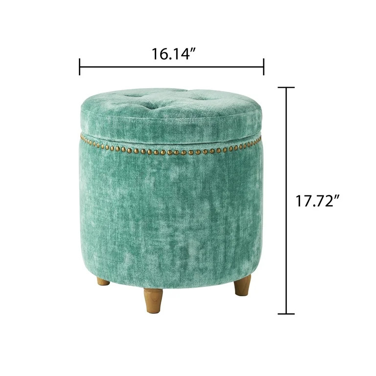 The Pioneer Woman Harper Round Velvet Storage Ottoman, Jade, 17.72 in | Walmart (US)