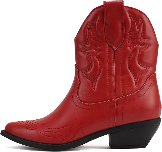 Soda Women Cowgirl Cowboy Western Stitched Ankle Boots Pointed Toe Short Booties Rigging-S (Wide ... | Amazon (US)