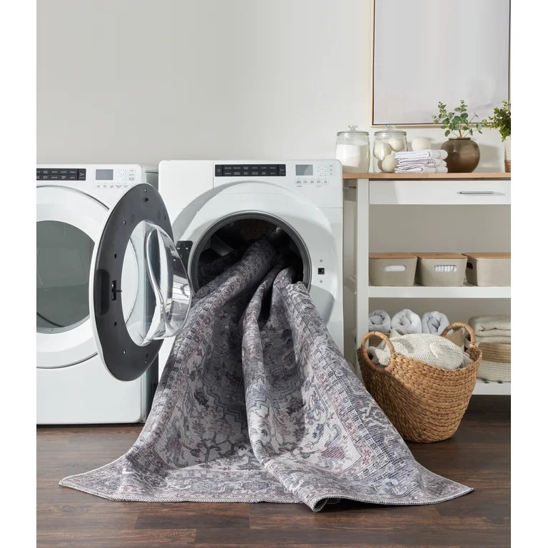 Nicole Curtis Machine Washable Traditional Boho Light Grey/Blue 5'3" x 7'3" Area Rug, (5' x 7') -... | Walmart (US)