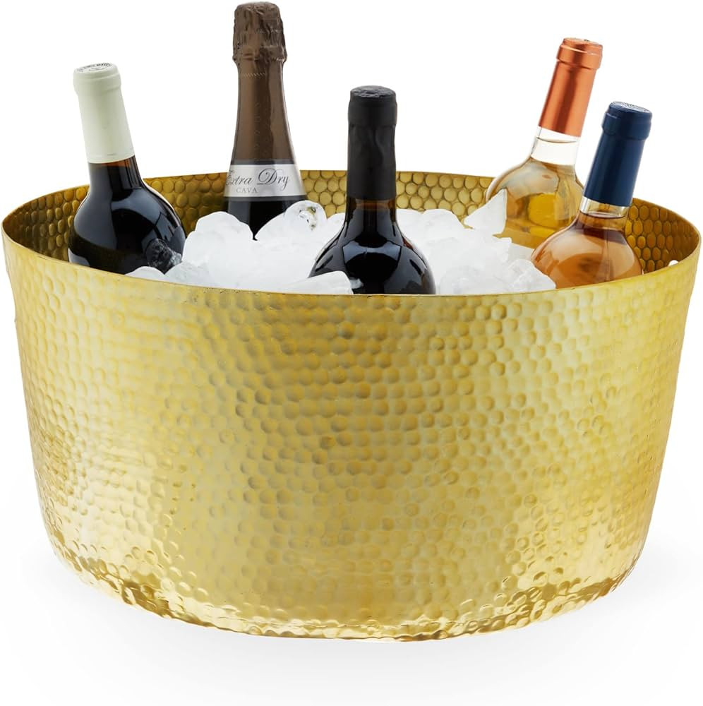 Twine Gold Hammered Tub, Large Drink Bucket, Metal Ice Tub, 12.5 x 17 x 9 Inches, 4 Gallon Capaci... | Amazon (US)