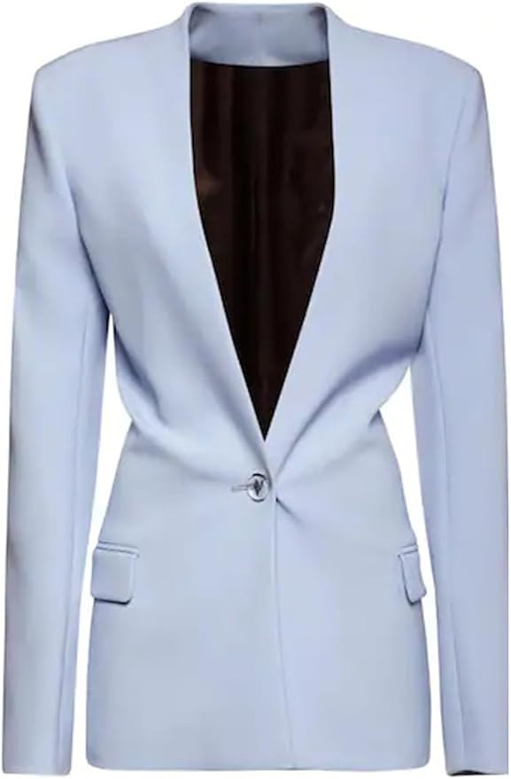 Women's Collarless Suit Jacket One Button Blazer Slim Fit Work Daily Outfits | Amazon (US)