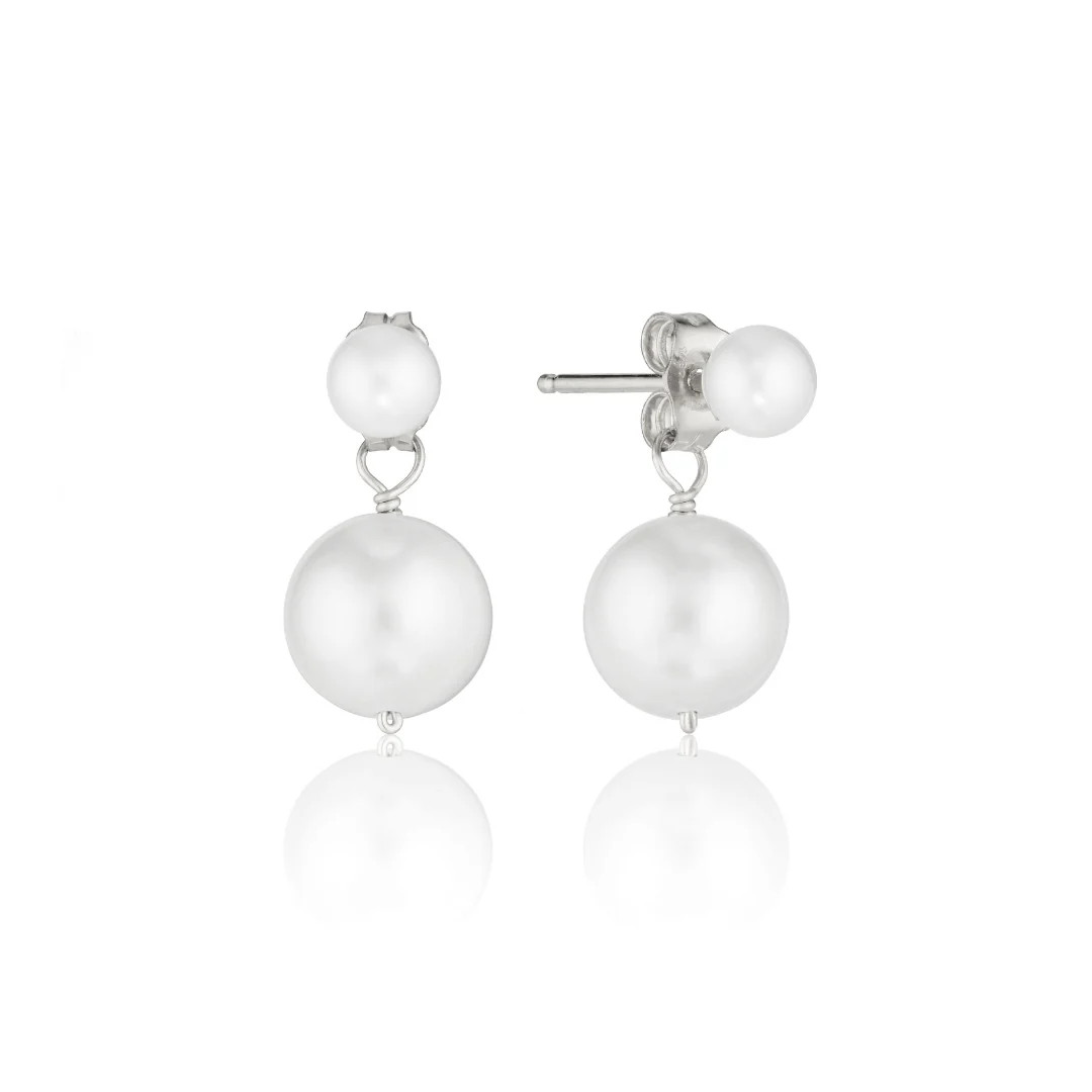 Silver Medium Double-Sided Pearl Drop Stud Earrings | Lily & Roo