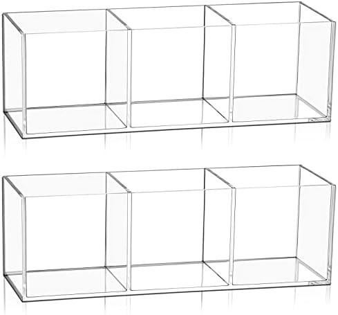 NIUBEE Acrylic Pen Holder 3 Compartments, Clear Pencil Organizer Cup for Countertop Desk Accessory S | Amazon (US)