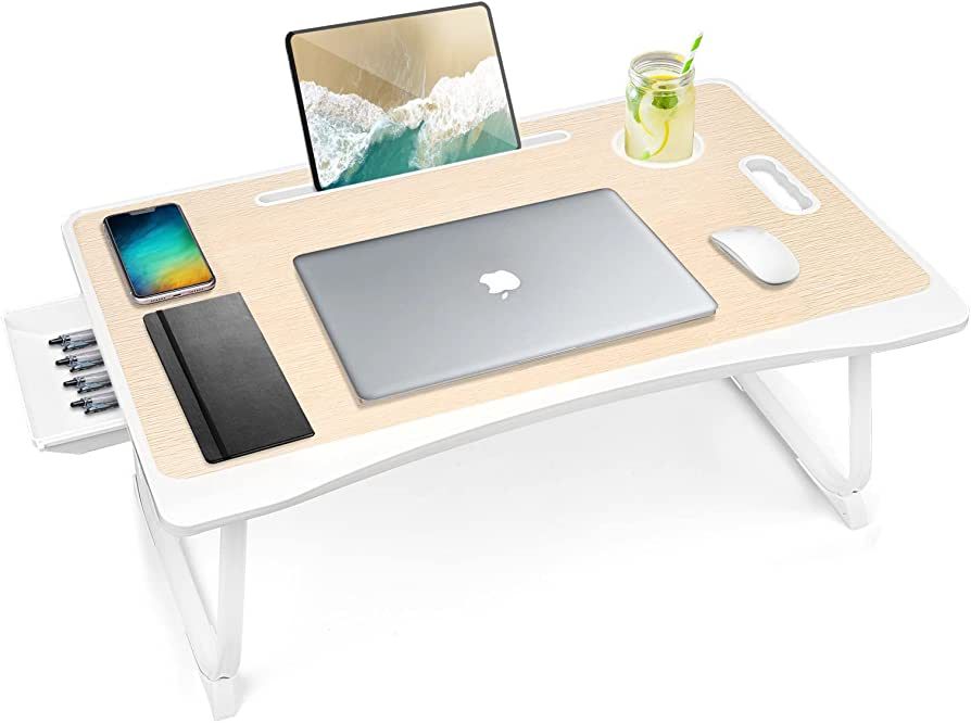 Amaredom Laptop Bed Desk Tray Bed Table, Foldable Portable Lap Desk with Storage Drawer and Cup H... | Amazon (US)