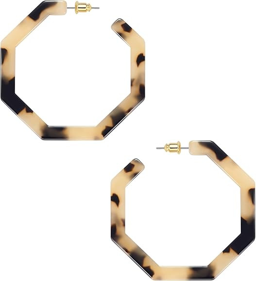 wowshow Acrylic Resin Hoop Earrings for Women Statement Fashion Geometric Octagon Earrings | Amazon (US)