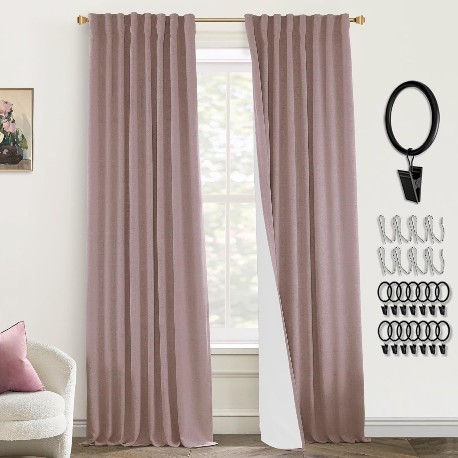 PANELSBURG Blackout Curtains for Bedroom 2 Panel Sets,Dusty Rose Linen Textured Back Tab Pleated ... | Amazon (CA)