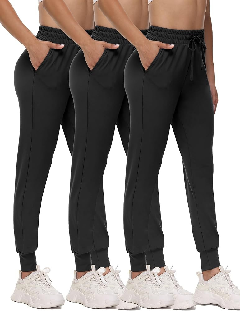 3 Pack Joggers for Women - Black Sweatpants with Pockets Plus Size Comfy Lounge Yoga Pants (S-5XL... | Amazon (US)