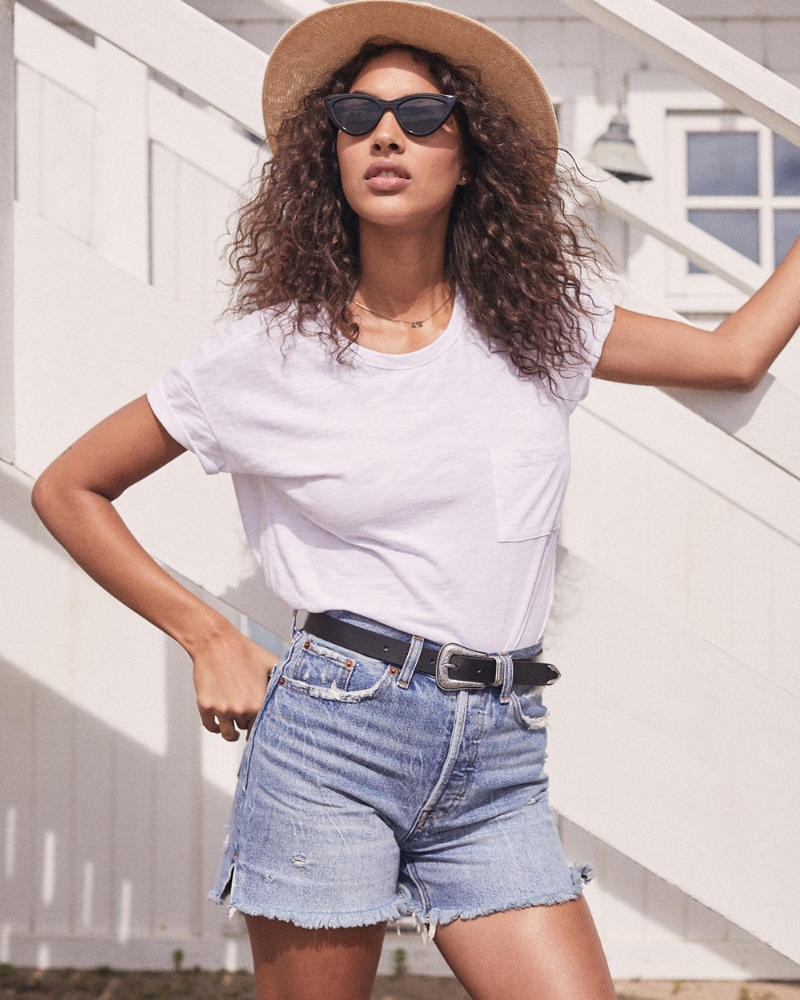 High Rise Mid-Length Denim Shorts | Abercrombie & Fitch US & UK