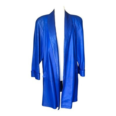 Vintage Vakko Royal Blue Leather Open Front Blazer Jacket Women's Size Medium | eBay US