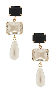 petit moments Alexis Pearl Drop Earrings in Black from Revolve.com | Revolve Clothing (Global)