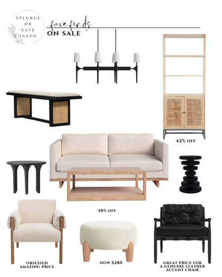 Living room furniture. Modern furniture. White modern sofa wooden legs. Tall book shelf. Tall shelving unit. Accent chair. Black accent chair modern. White accent chair modern. Anthropology . Black side table rustic. Metal side table modern. Round stool boucle. Square coffee table with shelf. Linear chandelier black. Modern bench rattan. 

#LTKFind #LTKsalealert #LTKhome