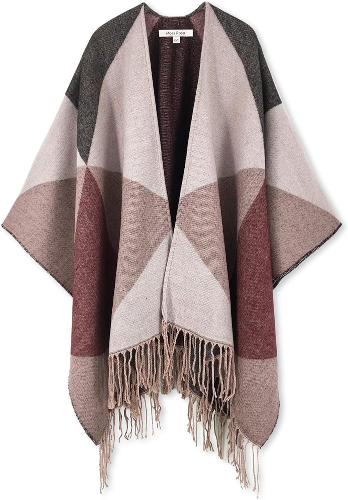 Moss Rose Women's Travel Plaid Shawl Wrap Open Front Poncho Cape for Fall Winter | Amazon (US)