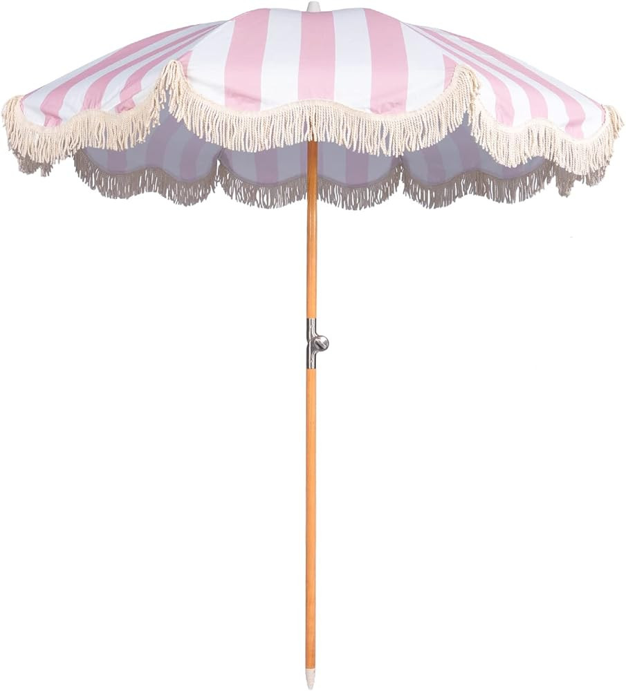 6.5ft Boho Beach Umbrella with Fringe, UPF 50+ Tassel Umbrellas with Carry Bag, Premium Wood Pole... | Amazon (US)