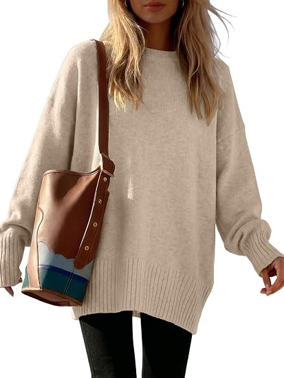 ANRABESS Oversized Sweaters for Women Batwing Fall Outfits | Long Sleeve Crew Neck Pullover, Cozy... | Amazon (US)