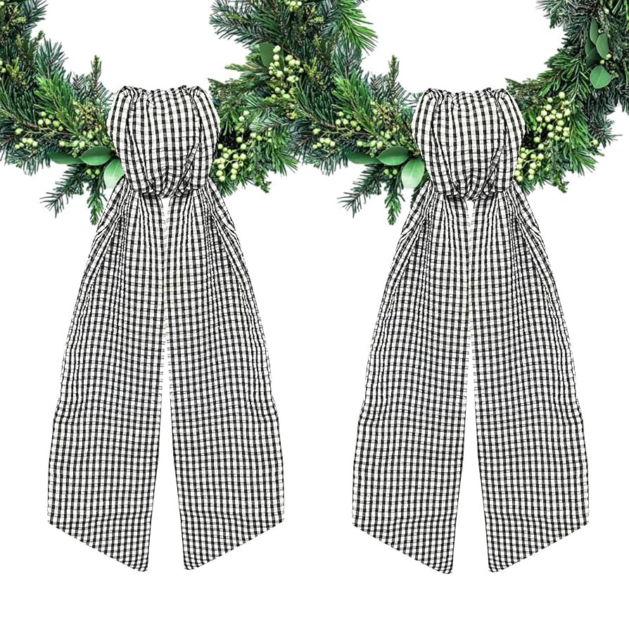 2pcs Black Buffalo Plaid Wreath Sash for Front Door Seersucker Wreath Satin Sash Burlap Garland R... | Amazon (US)
