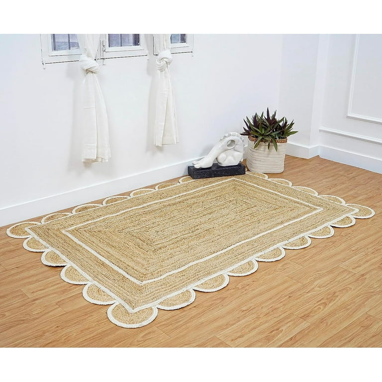 KLAVATE Natural Jute Hand Braided Scalloped Area Rug | Walmart (US)