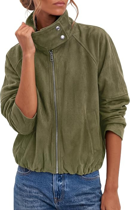 luvamia Faux Suede Jackets Women Oversized Cropped Funnel Neck Zip Up Coats | Amazon (US)