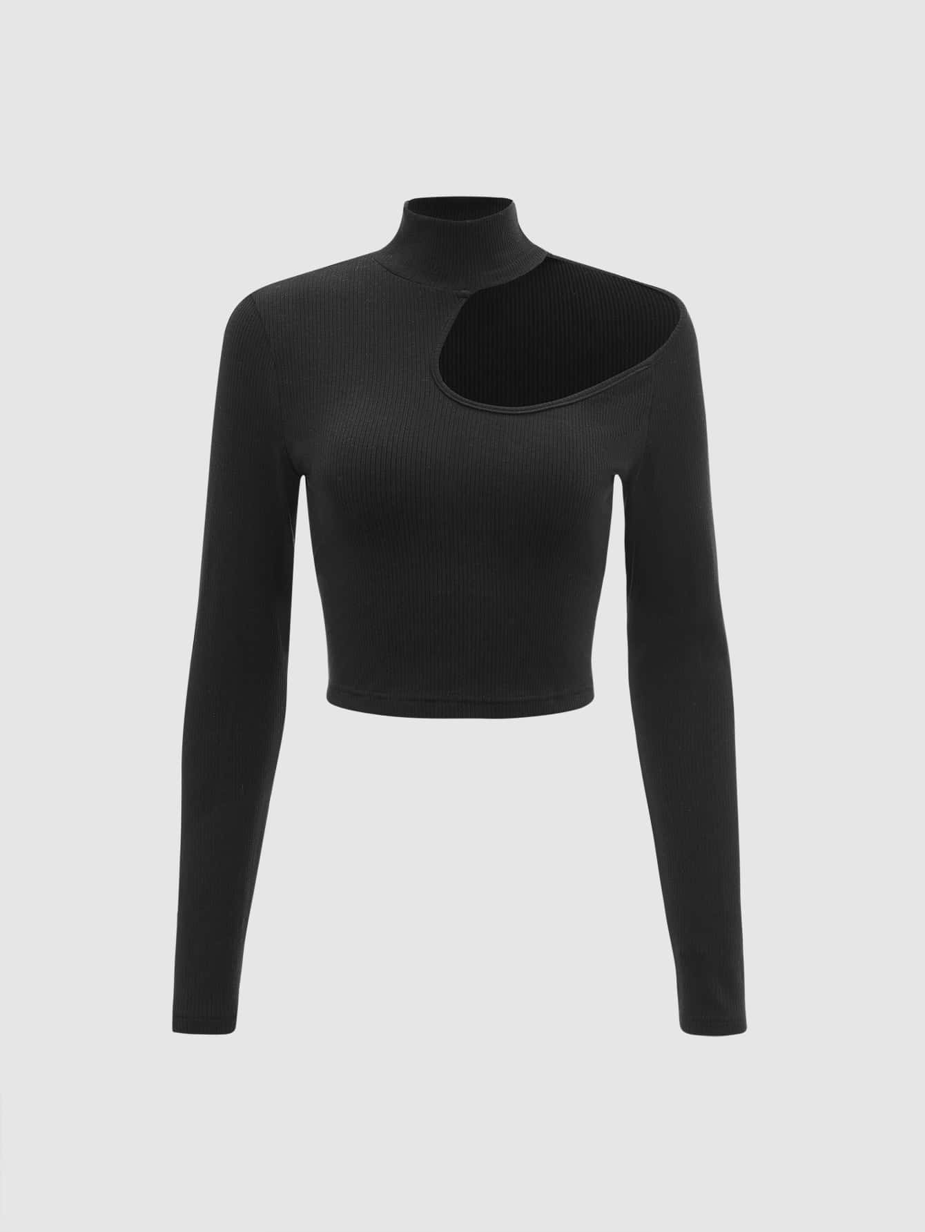 SHEIN MOD Mock Neck Cut Out Ribbed Knit Tee | SHEIN