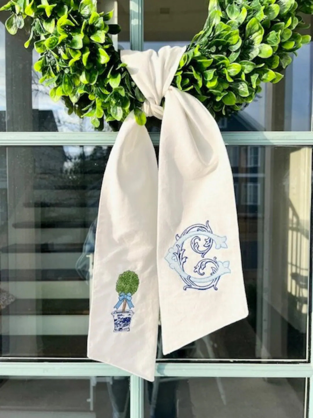 Custom Wreath Sash Initial Topiary - Etsy | Etsy (US)