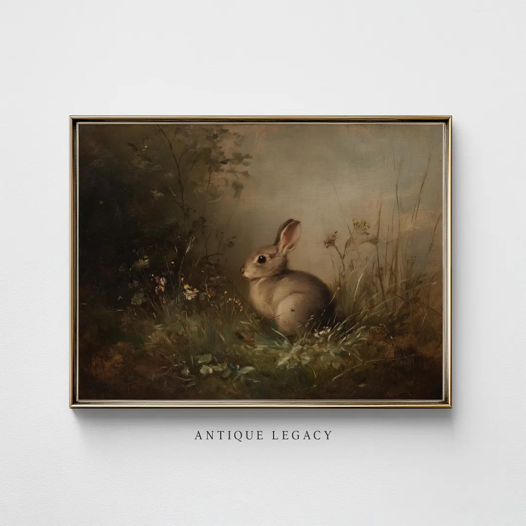 Moody Woodland Bunny Painting Print: Spring Easter Rabbit Wall Art [digital Download] - Etsy | Etsy (US)