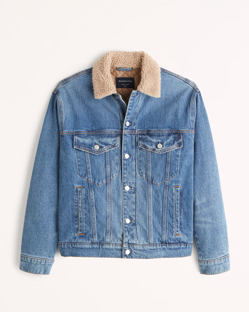 Men's Sherpa Denim Trucker Jacket | Men's Coats & Jackets | Abercrombie.com | Abercrombie & Fitch (US)