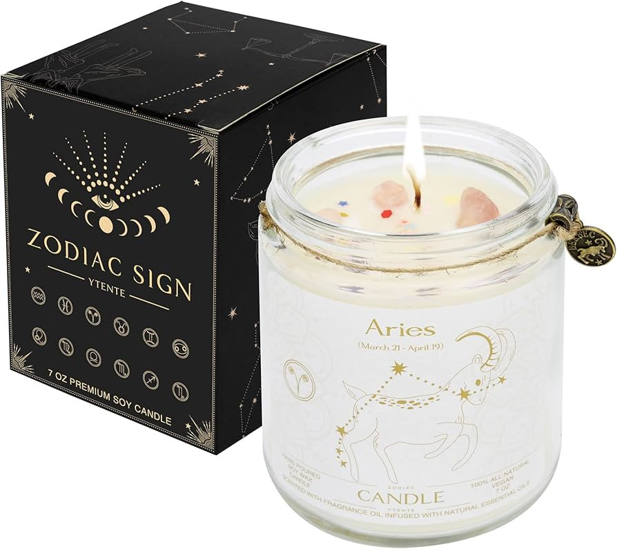YTENTE Aries Gifts for Women,Zodiac Sign Aries Candles, Astrology Gift Crystal Candles, Scented C... | Amazon (US)