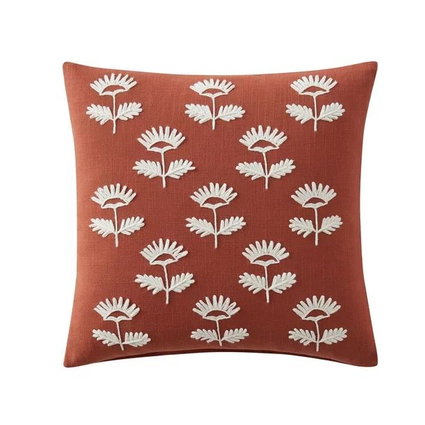 My Texas House Poppy Floral Square Decorative Pillow Cover, 18" x 18", Rust/White | Walmart (US)