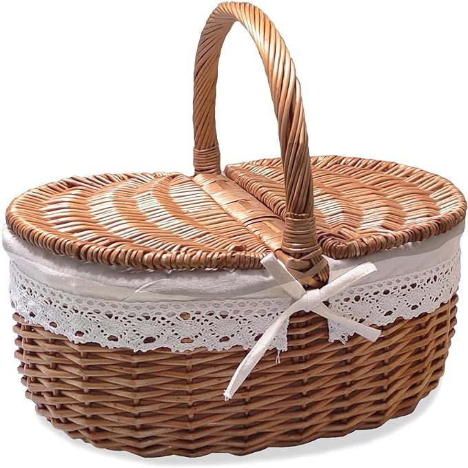 Rurality Wicker Picnic Basket with Lid and Handle Sturdy Woven Body with Washable Lining | Amazon (US)