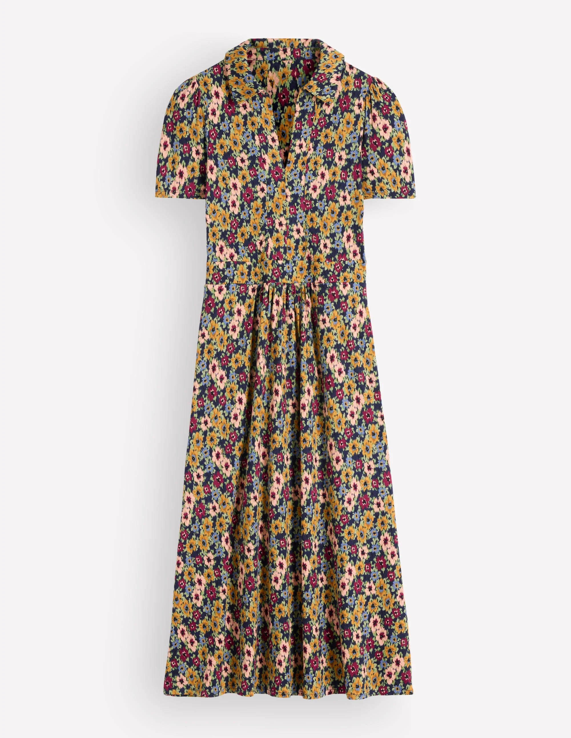 Heidi Jersey Midi Tea Dress-French Navy, Flecked Garden | Boden (US)
