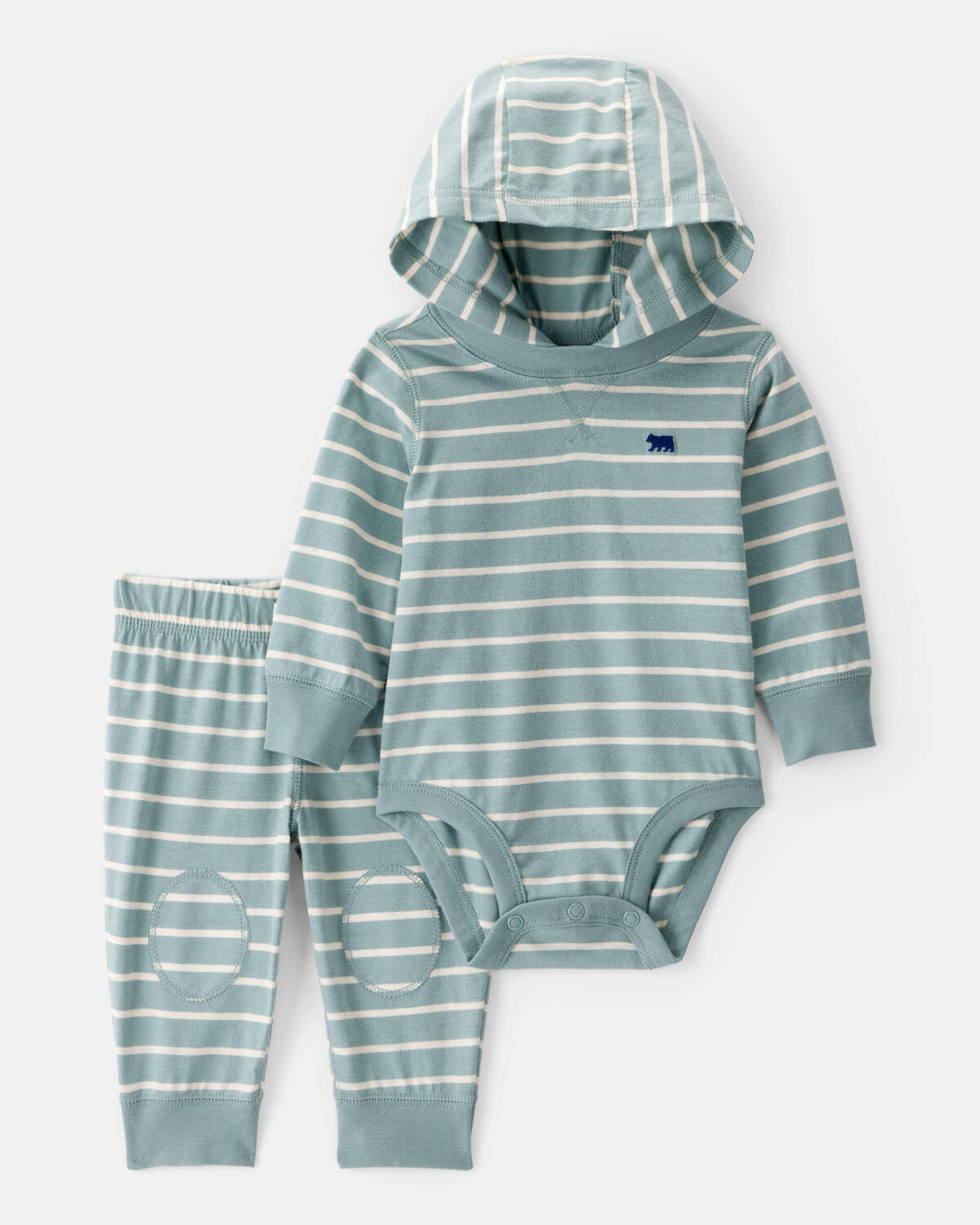 Baby 2-Piece Striped Bear Hooded Bodysuit Pant Set - Green/White | Carter's Inc