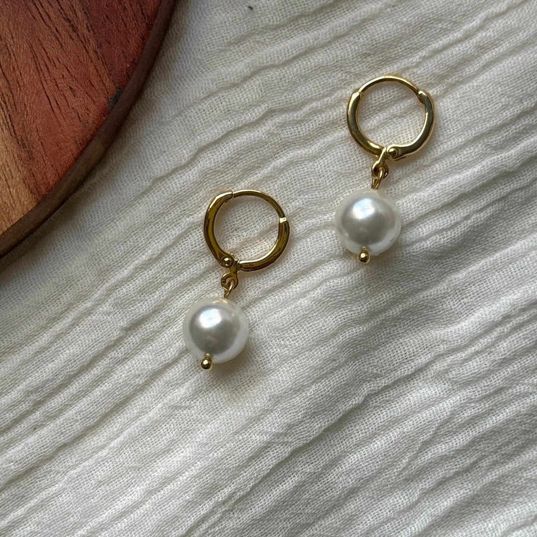 Coquette Old Money Aesthetiс Small Gold Hoop Earrings With Pearl Drop Homemade Jewelry, Cottagec... | Etsy (US)
