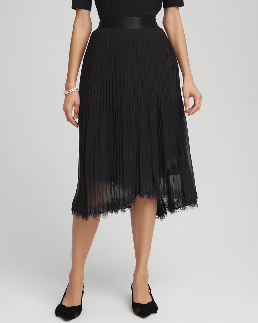 Pleated Lace Hem Midi Skirt | Chico's