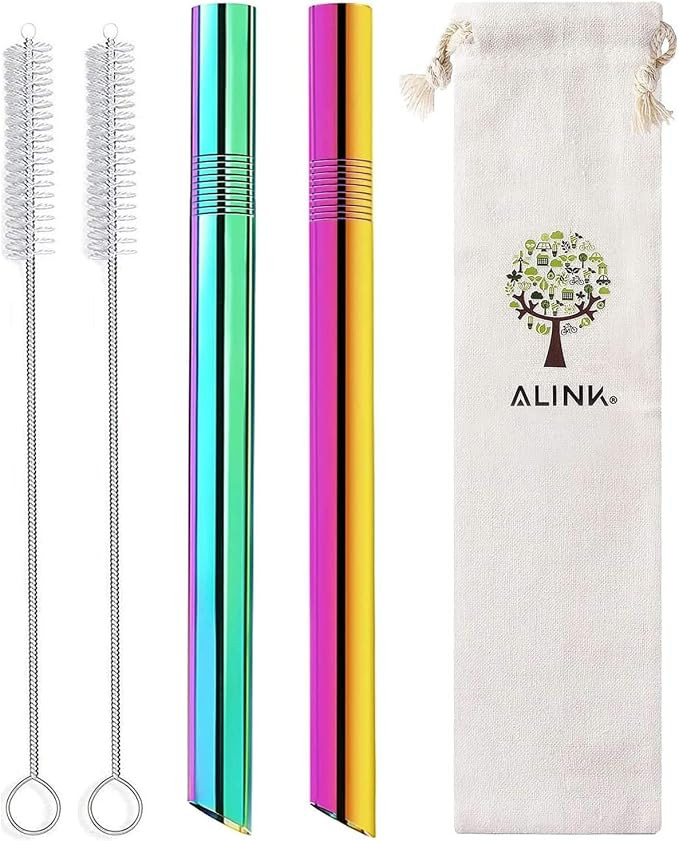 ALINK Reusable Boba Straws, 1/2" Wide Colored Stainless Steel Metal Smoothie Straws for Bubble Te... | Amazon (CA)