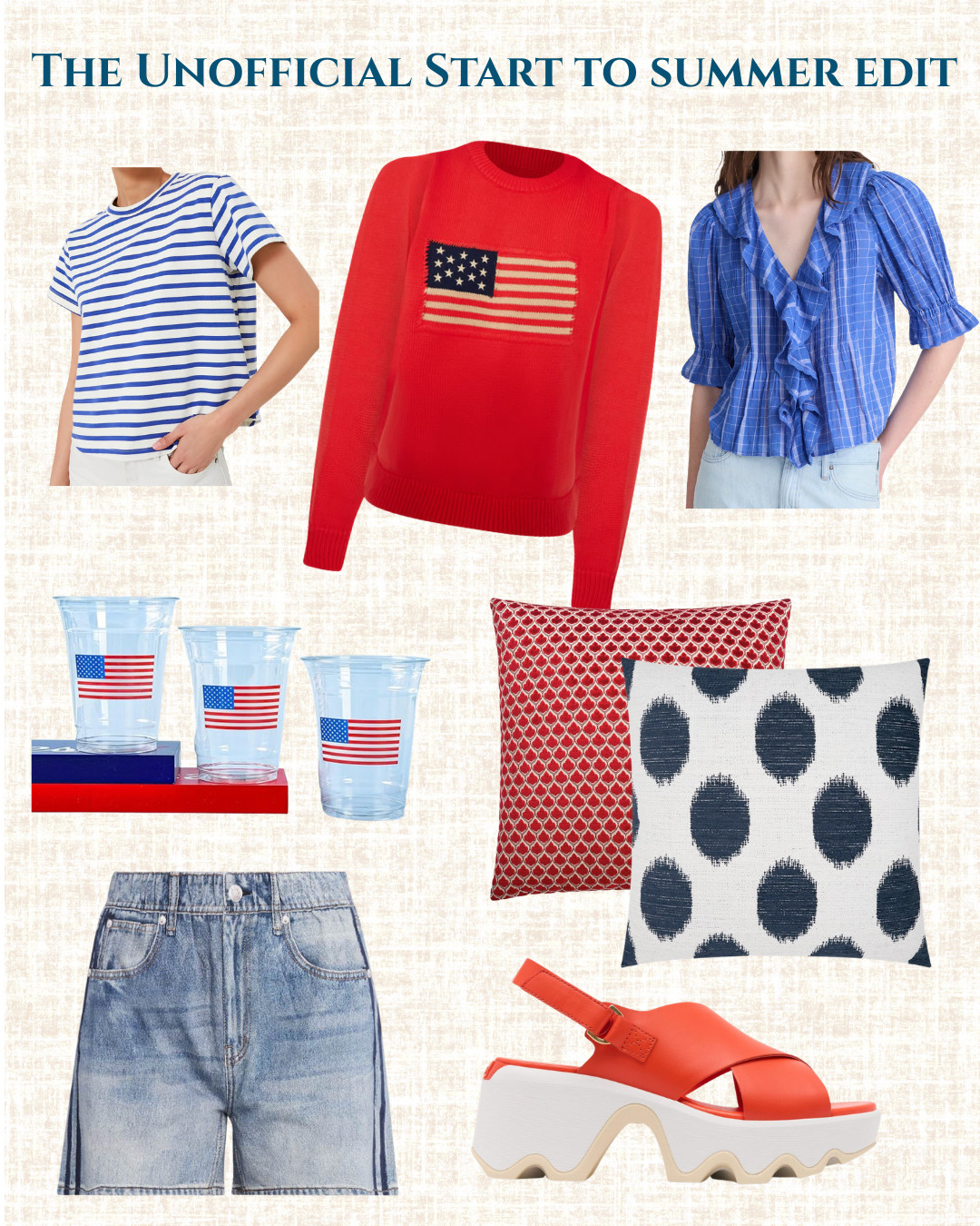 Unpopular opinion: The best part of summer holiday weekends is the styling. 🇺🇸 I am obsessed with this mix of classic stripes, casual denim, and subtle patriotic decor. Those plastic flag cups are a must for hosting! 🍹
Everything is linked and ready to shop on my LTK! 🛍️ 

 #LTKdayinmylife #LTKootd #LTKSeasonal