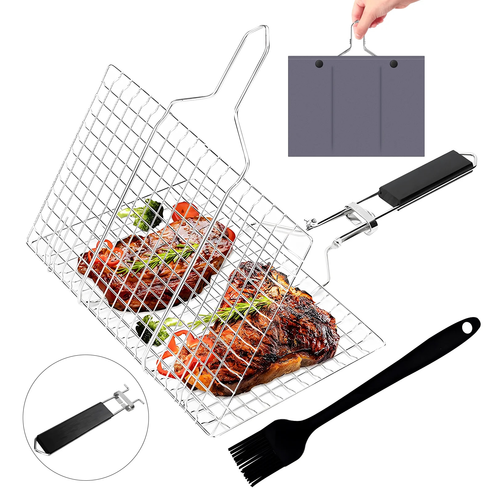 Portable Grill Basket, BBQ Grilling Basket for Outdoor Grill with Removable Handle, Stainless Ste... | Walmart (US)
