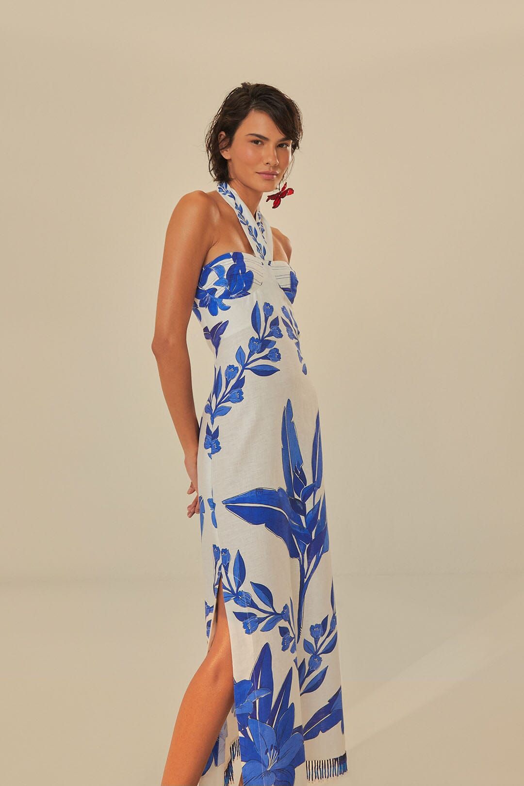 Off-White Blue Yard Sleeveless Maxi Dress | FarmRio