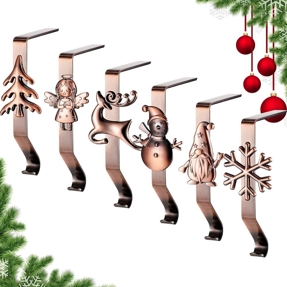 6 Pieces Christmas Stocking Holder for Mantle Metal Strong Heavy Stocking Hangers Hooks with Snow... | Amazon (US)