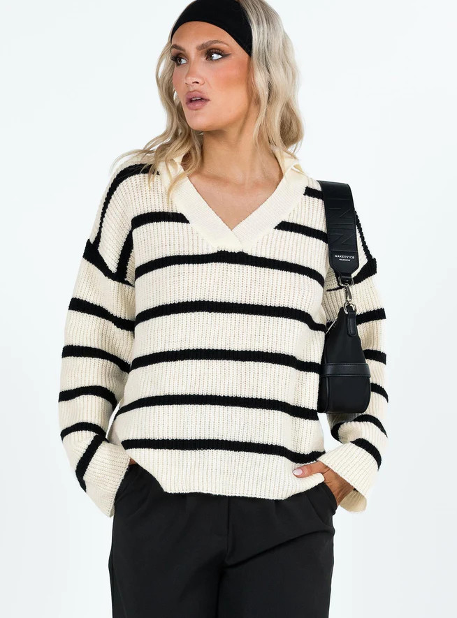 Forte Knit Jumper Black / Cream | Princess Polly AU