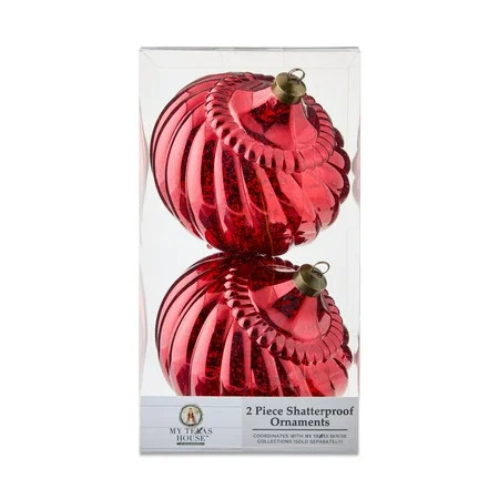2 Count Red Mercury Glass-Style Finial Shatterproof Christmas Ornaments, 7 in, by My Texas House | Walmart (US)