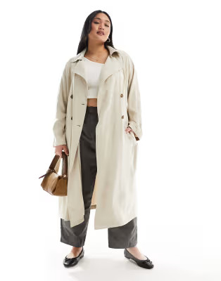 ASOS DESIGN Curve soft midi trench coat in stone | ASOS | ASOS (Global)