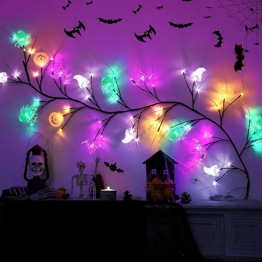7Ft Halloween Willow Vine Twig Decorations, 54 LED with Ghost Spider Bat Pumpkin Decor, 8 Modes &... | Amazon (US)