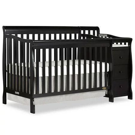 Dream On Me Brody 4-in-1 Fixed-Side Convertible Crib and Changing Table Combo, Black | Walmart (US)