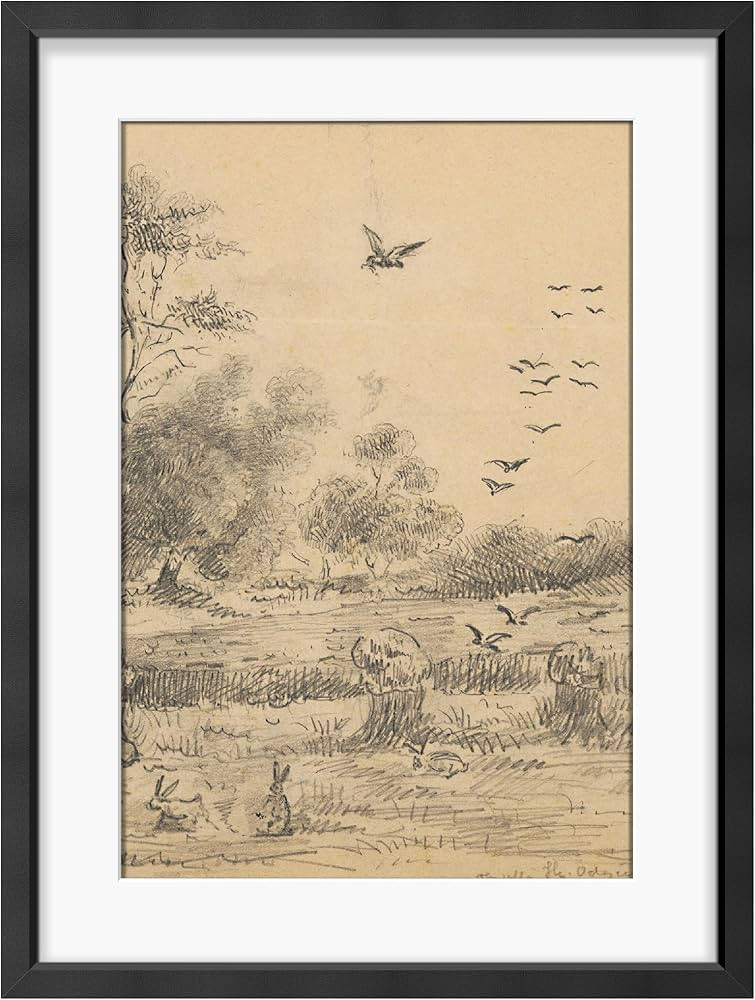 MUDECOR Framed Canvas Wall Art Vintage Bird and Marshland Sketch Illustration Relax/Calm Warm Art... | Amazon (US)