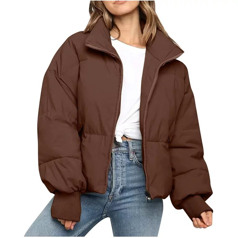 Womens Cropped Puffer Jacket Oversized Colorful Short Puffy Winter Coat | Walmart (US)