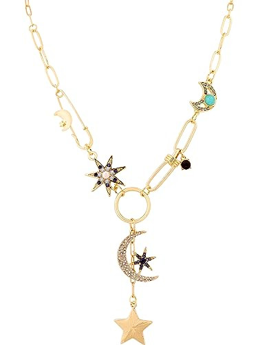Sacina Boho Gold-Tone Moon and Star Necklace, Star Jewelry, Gold-tone Charm Boho Necklace, Christmas Jewelry Gift For Women | Amazon (US)