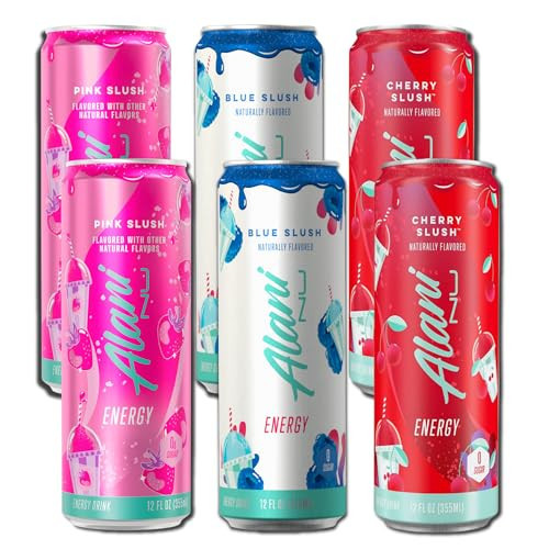 New Alani Sugar Free Energy Drink Cherry Slush, Blue Slush, Pink Slush Flavor 12 fl oz Low-Calorie Energy Boost Drinks (Pack of 6) | Amazon (US)