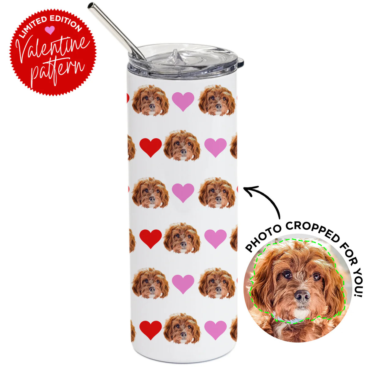 Personalized Pet Valentine Pattern Skinny Tumbler | Type League Press