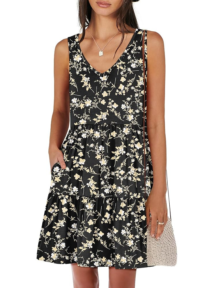 ANRABESS Womens Summer Casual Tank Dress Sleeveless V Neck T Shirt Sundress Flowy Tiered Swing Mi... | Amazon (US)
