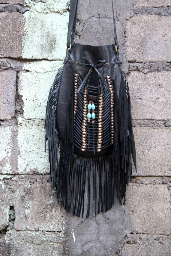 Black Boho Bag Fringe Purse Indian Inspired Leather Bag Size | Etsy | Etsy (US)