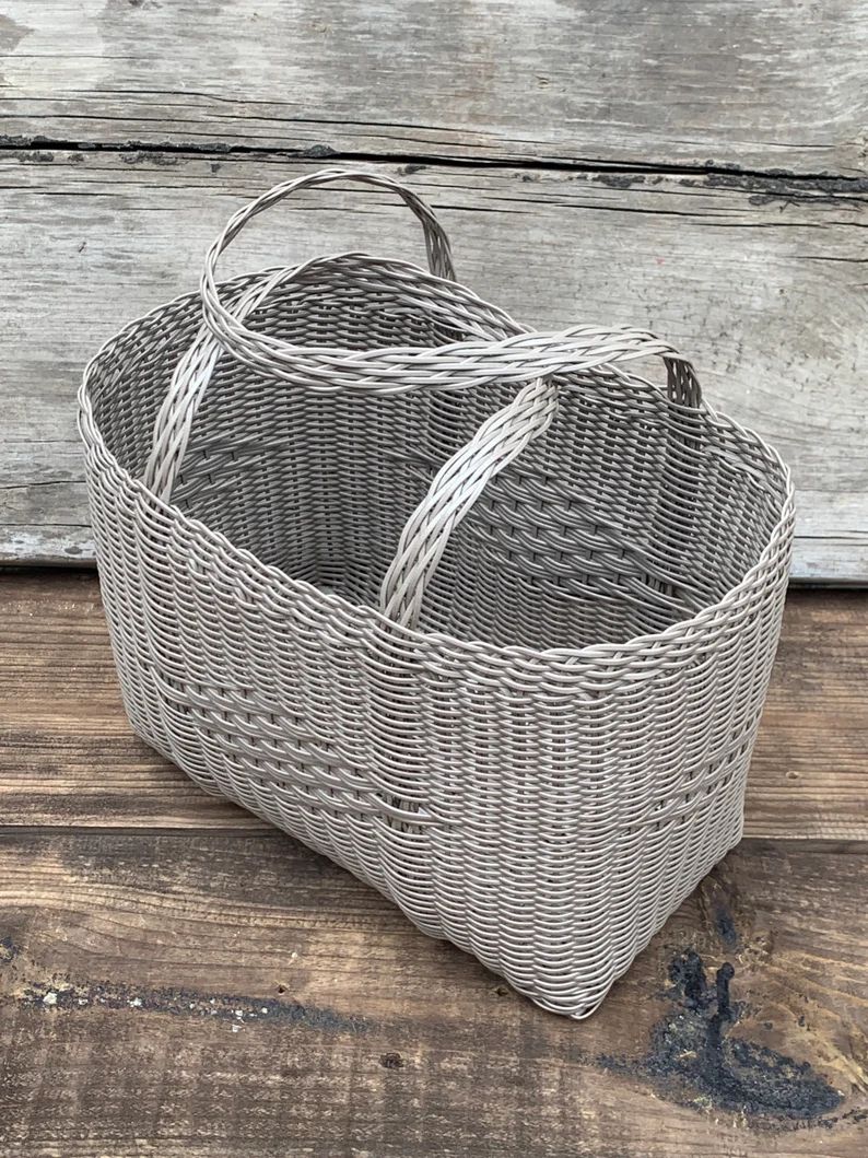SMALL BASKET Cement Gray Picnic Woven Guatemalan Plastic Market Basket Strong Resistant Bag Brigh... | Etsy (US)